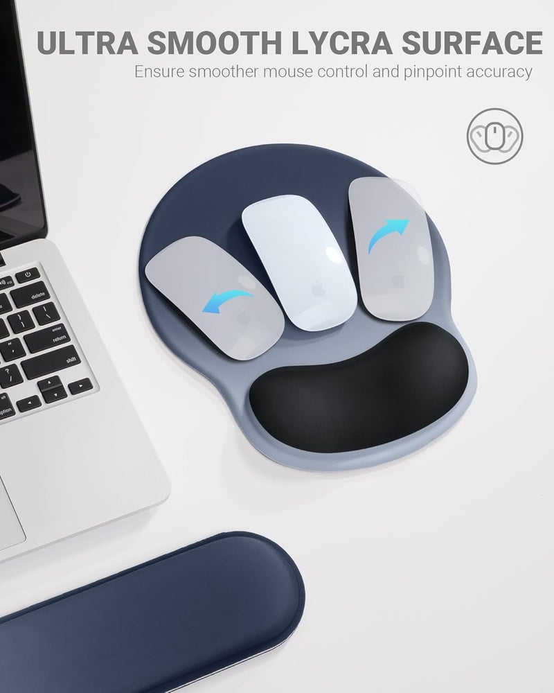 Laborio Ergonomic Mouse Pad Wrist Support Set, Memory Foam Keyboard Wrist Rest Set, Keyboard Pad, Non-Slip Base Mousepad（Gradient Blue Black Set） - Image 3